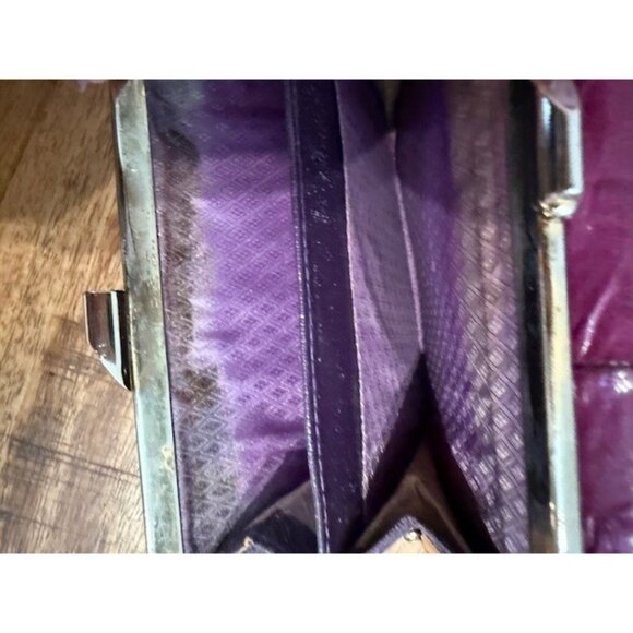 Genuine Eel Skin Leather Wallet Snap Flap Kisslock Fuchsia Pink Purple Coin Set - Picture 8 of 9